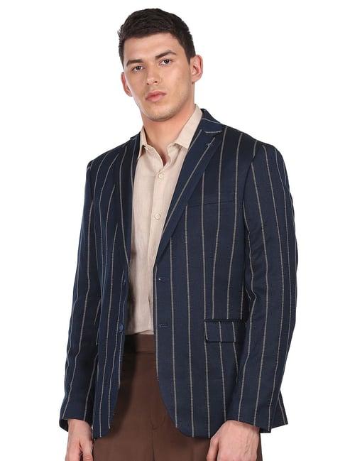 arrow navy full sleeves notched lapel blazer