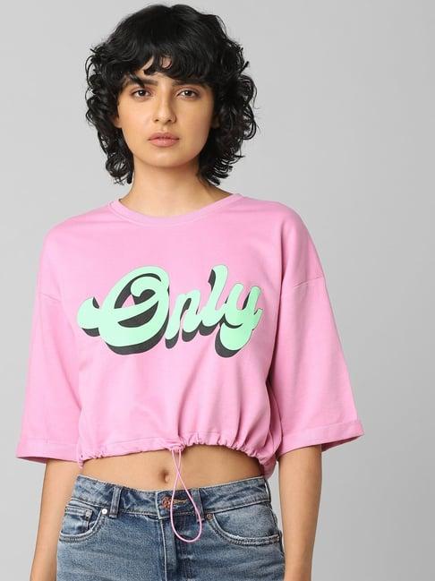 only pink graphic print crop top