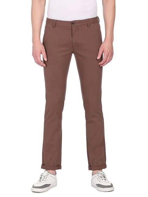 arrow sport brown slim fit flat front trousers