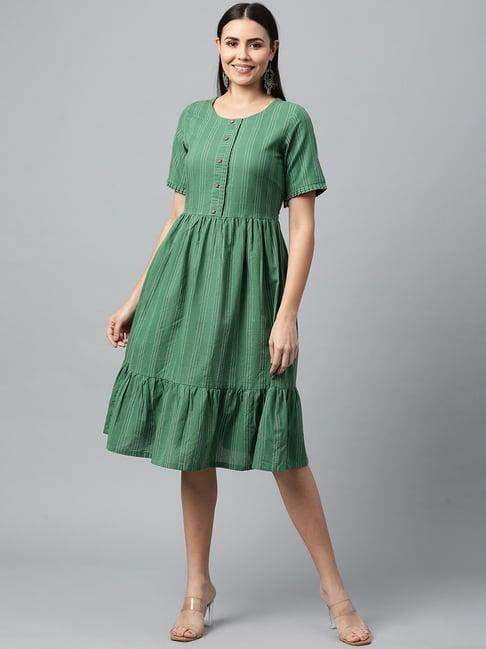 kami kubi green striped a-line dress