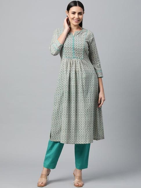 kami kubi off-white printed straight kurta