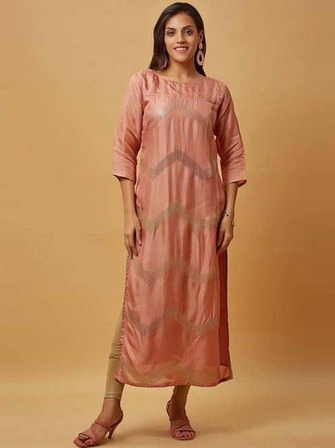 urban mystic peach embroidered straight kurta