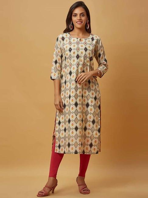 urban mystic cream embroidered straight kurta with dupatta