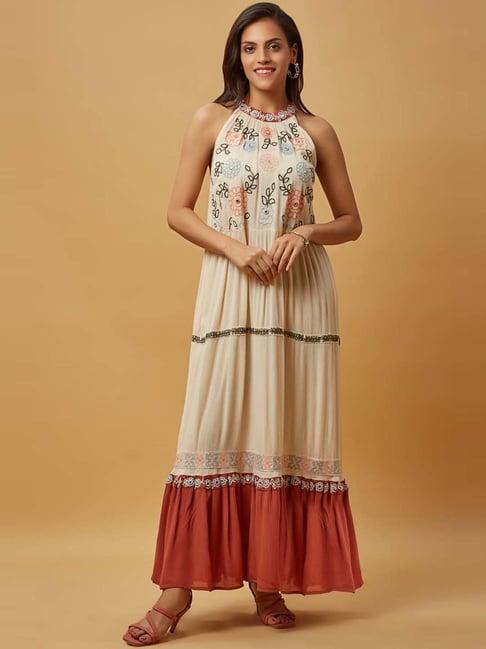 urban mystic peach cotton embroidered maxi dress