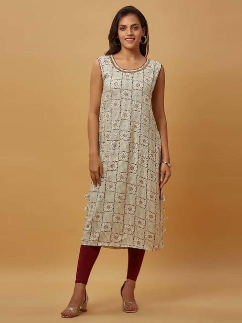 urban mystic white embroidered straight kurta