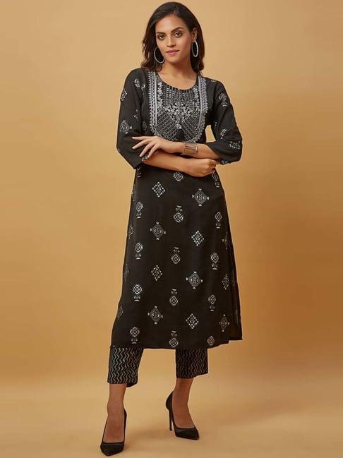 urban mystic black embroidered kurta pant set