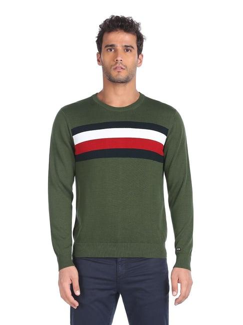 arrow sport olive striped sweater