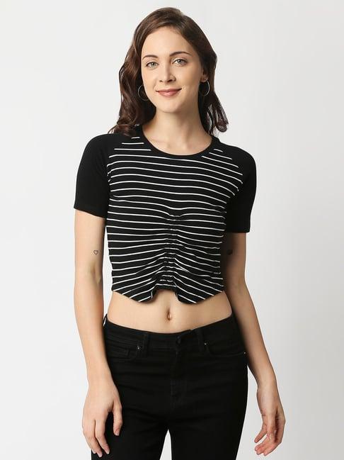 pepe jeans black striped a-line top