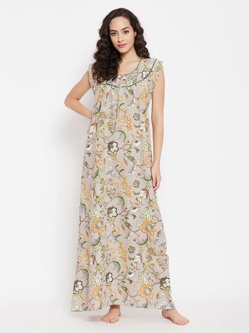 clovia beige printed nighty