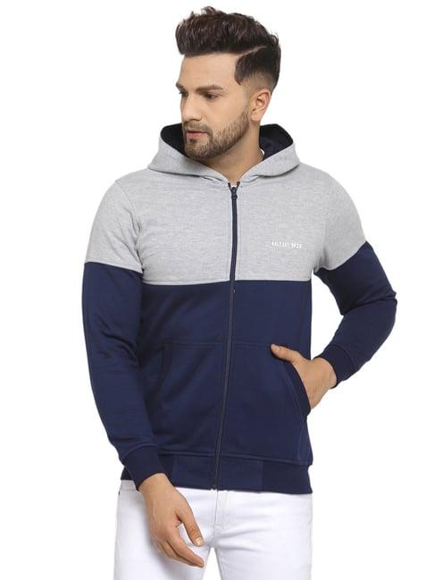 kalt navy & light grey full sleeves hooded sweatshirt