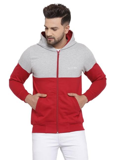 kalt red & light grey full sleeves hooded sweatshirt