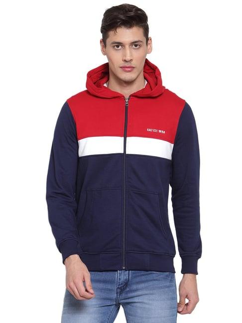 kalt navy & red full sleeves hooded sweatshirt