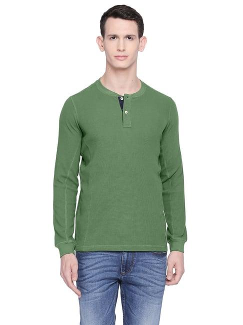 basics green cotton slim fit t-shirt