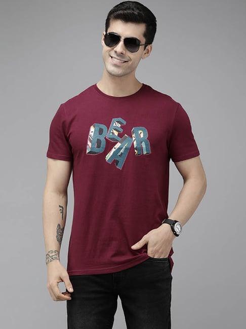 the bear house maroon printed t-shirt