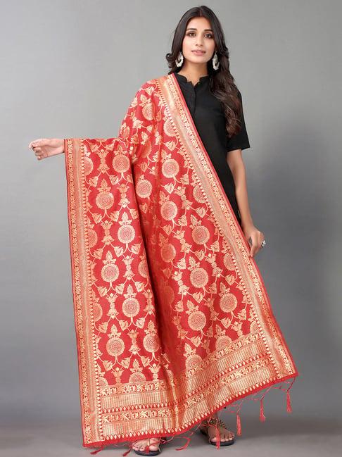 satrani red woven pattern dupatta