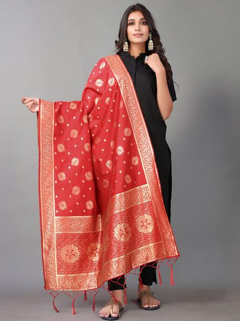 satrani red woven pattern dupatta