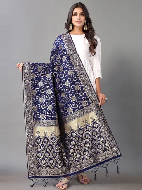 satrani navy woven pattern dupatta