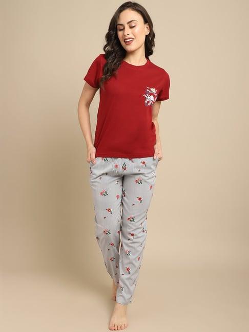 boston club maroon & grey printed t-shirt with pyjamas