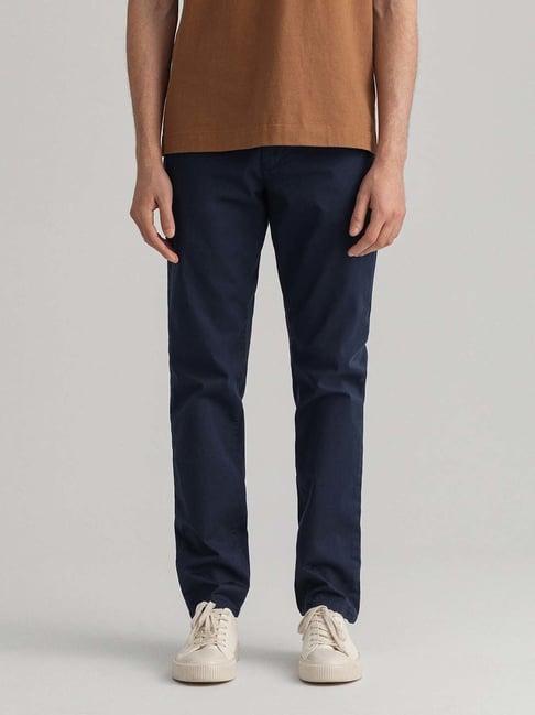 gant navy slim fit flat front trousers