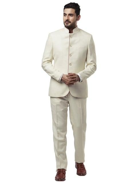 raymond beige regular fit self pattern two piece suit