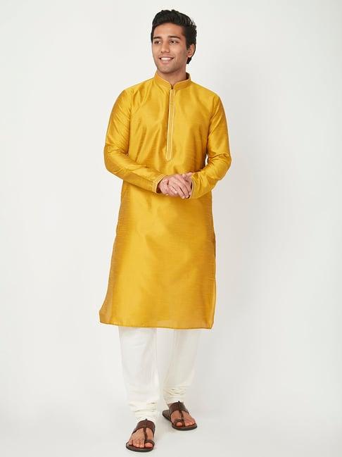 ethnicity mustard & white kurta churidar set