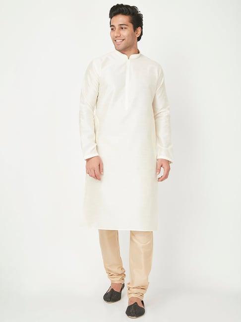 ethnicity cream & beige kurta churidar set