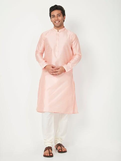 ethnicity pink & white kurta churidar set