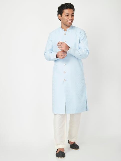 ethnicity sky blue embellished kurta churidar set