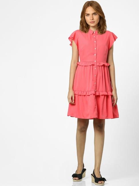 vero moda pink solid casual dress