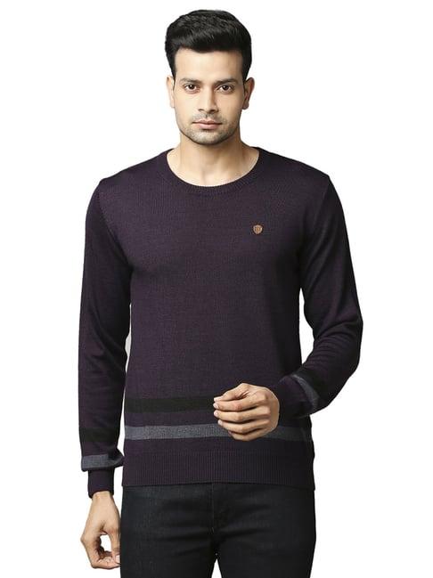 raymond purple regular fit striped sweater