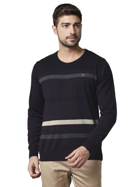 raymond purple regular fit striped sweater