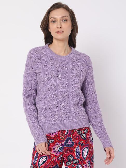 vero moda violet self design sweater