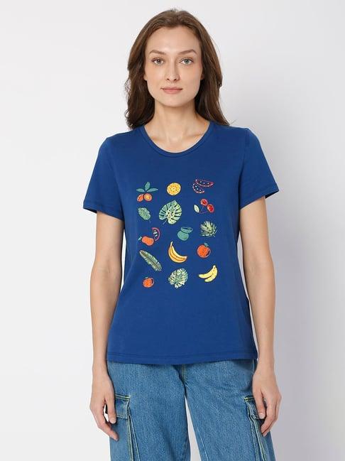 vero moda dark blue printed t-shirt