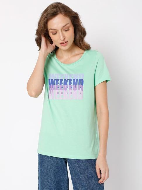 vero moda light green printed t-shirt