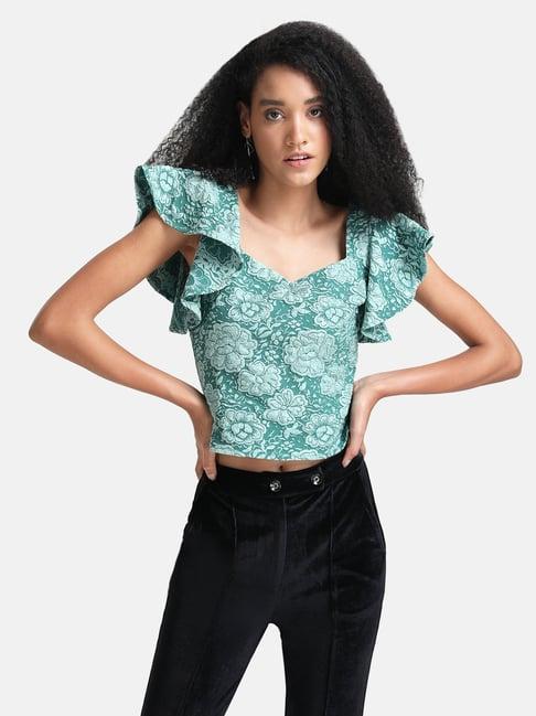 kazo green floral print crop top