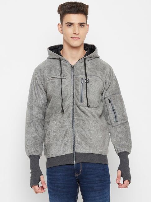 duke grey melange full sleeves hooded sweatshirt