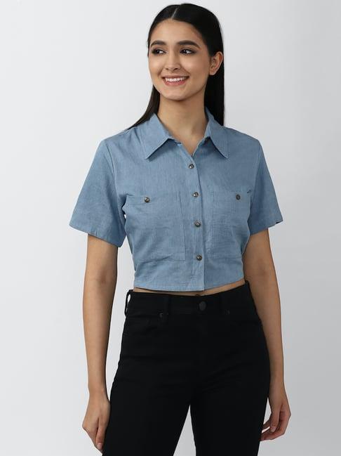 forever 21 blue regular fit cotton blouse