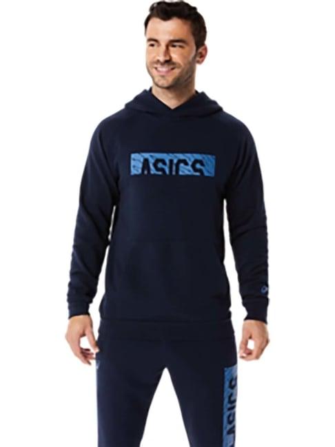 asics navy full sleeves hooded sweatshirt