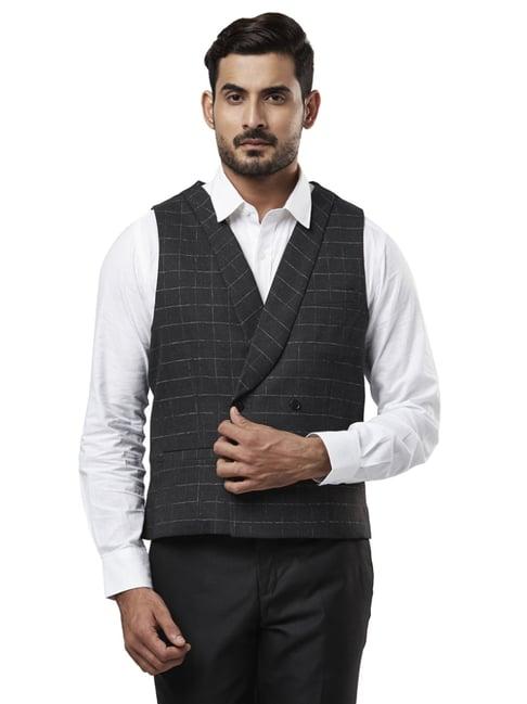 raymond grey slim fit checks waistcoat