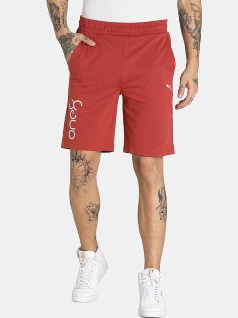 puma red cotton slim fit shorts