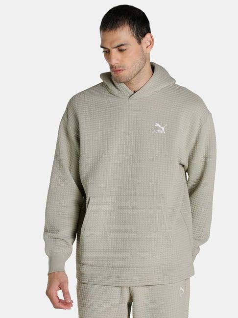 puma classics beige cotton relaxed fit hooded sweatshirt