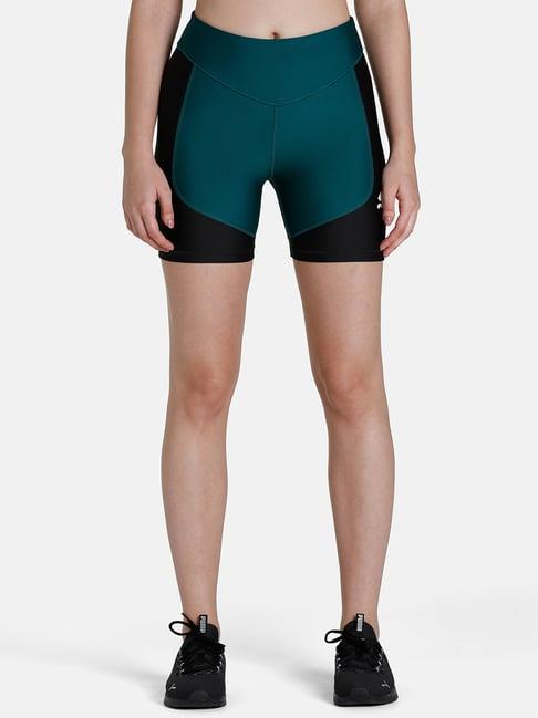 puma teal green & black color-block training shorts