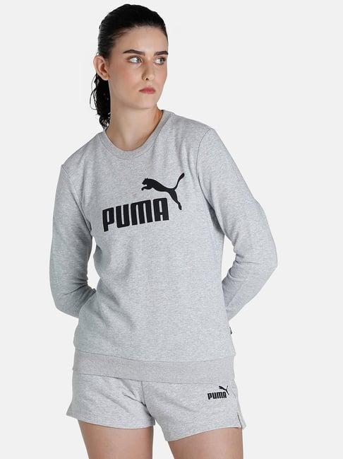 puma essentials grey cotton logo sweater