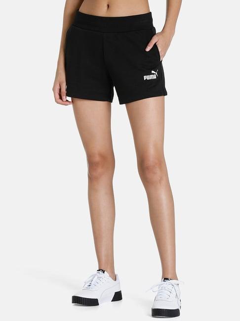 puma essentials black cotton logo shorts