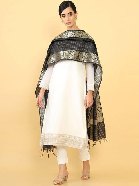 soch black woven pattern dupatta