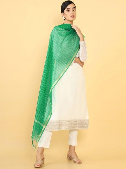 soch green chequered dupatta