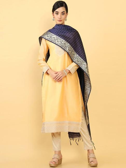 soch navy woven pattern dupatta