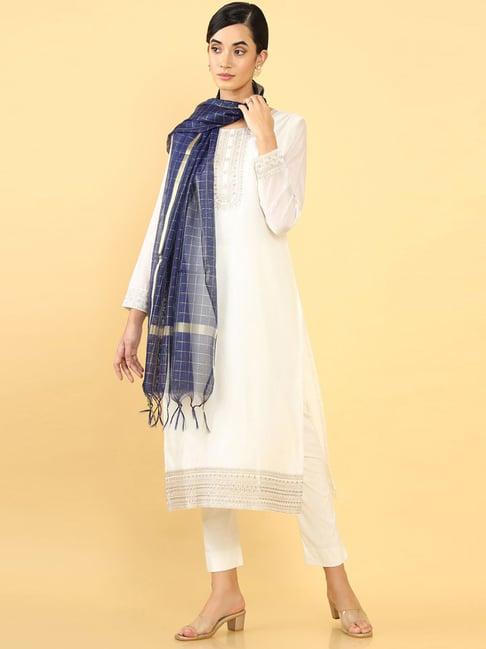 soch navy chequered dupatta