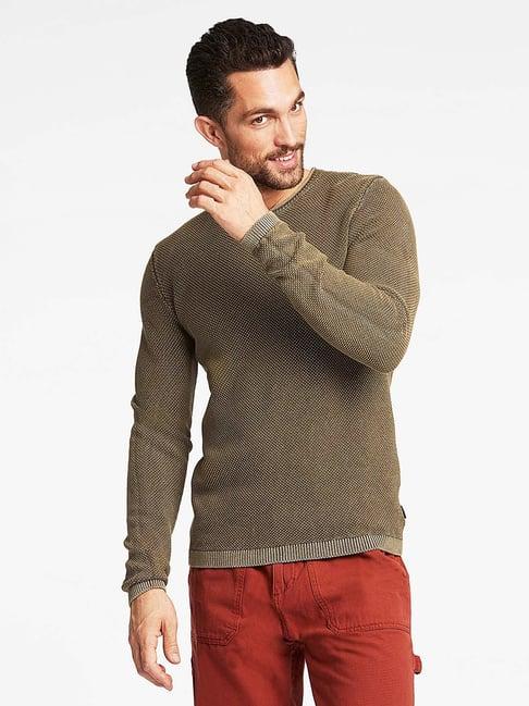 lindbergh olive self design sweater