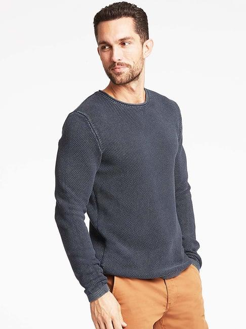 lindbergh dark blue self design sweater